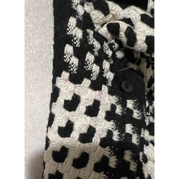 White House Black Market Coat Women Black White Belted Button Houndstooth Large - Picture 3 of 9